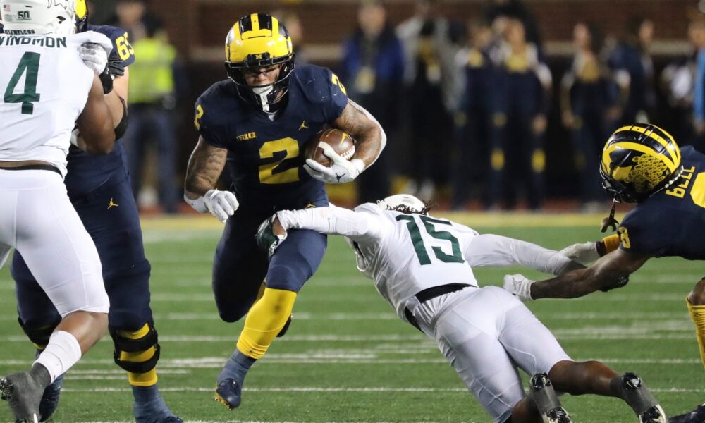 Michigan football running backs Blake Corum Donovan Edwards