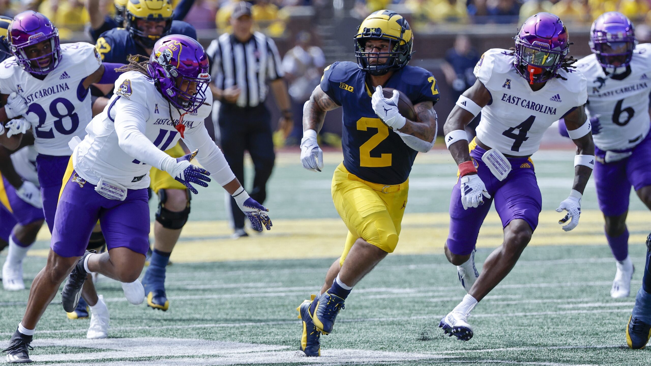 Michigan football players, JJ McCarthy, Blake Corum, Jim Harbaugh, East Carolina