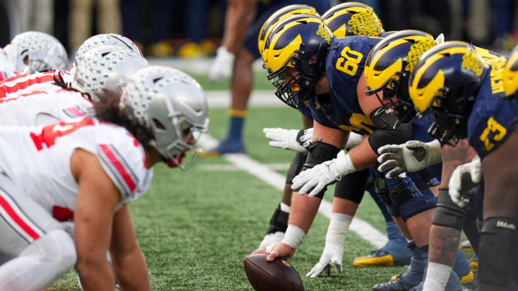 Michigan football center Drake Nugent against Ohio State in 2023