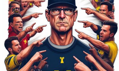 Michigan football coach Jim Harbaugh being blamed for the sign stealing scandal