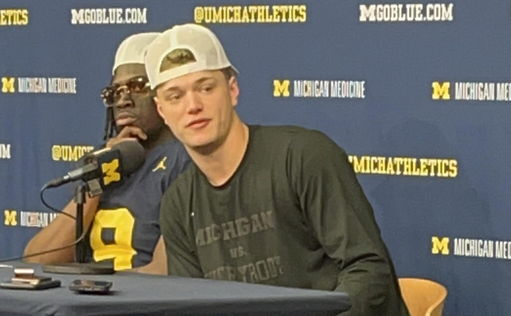 Michigan football quarterback JJ McCarthy addresses the media about sign-stealing and more following his 30-24 win over Ohio State on Saturday.