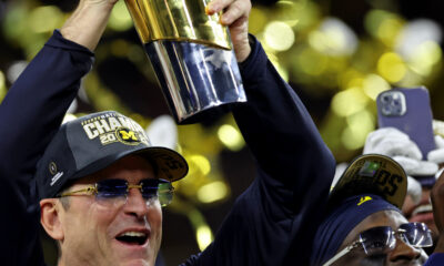 Michigan football coach Jim Harbaugh after the National Championship Game