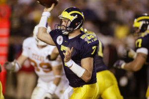 Jan 1, 2005; Pasadena, CA, USA: FILE PHOTO; Michigan Wolverines quarterback Chad Henne (7) in action against the <yoastmark class=