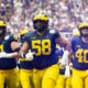 Dec 31, 2022; Glendale, Arizona, USA; Michigan Wolverines offensive lineman Giovanni El-Hadi (58) against the TCU Horned Frogs in the 2022 Fiesta Bowl at State Farm Stadium. Mandatory Credit: Mark J. Rebilas-USA TODAY Sports