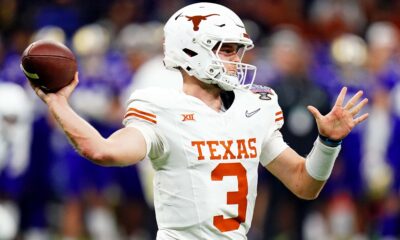 Jan 1, 2024; New Orleans, LA, USA; Texas Longhorns quarterback Quinn Ewers (3) throws a pass during the fourth quarter against the Washington Huskies in the 2024 Sugar Bowl college football playoff semifinal game at Caesars Superdome. Mandatory Credit: John David Mercer-USA TODAY Sports