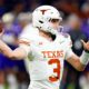 Jan 1, 2024; New Orleans, LA, USA; Texas Longhorns quarterback Quinn Ewers (3) throws a pass during the fourth quarter against the Washington Huskies in the 2024 Sugar Bowl college football playoff semifinal game at Caesars Superdome. Mandatory Credit: John David Mercer-USA TODAY Sports