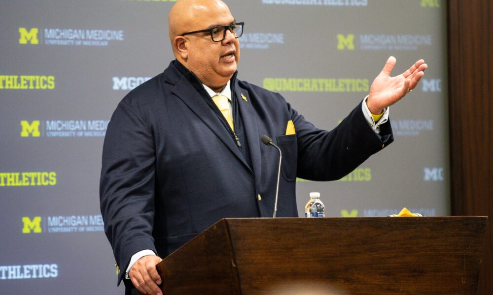 U-M athletic director Warde Manuel speaks during introductory press conference for Dusty May at Junge Family Champions Center in Ann Arbor on Tuesday, March 26, 2024.