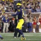 Davis Warren drops back for a pass in Michigan football vs fresno state