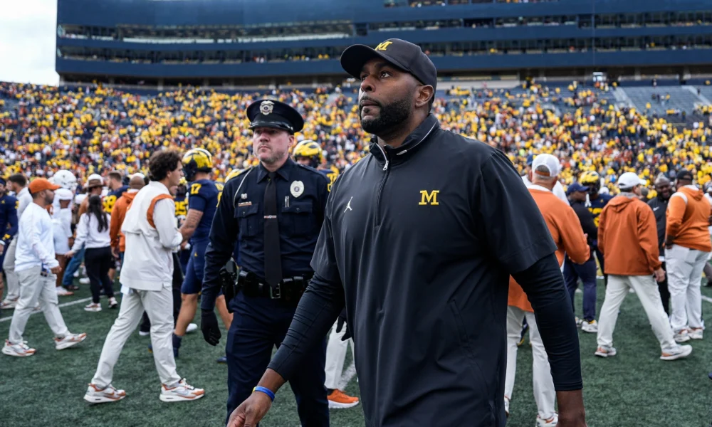 sherrone moore walks off after michigan football loss to texas