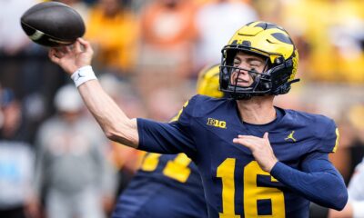 Michigan quarterback Davis Warren (16) makes a pass against Texas during the second half at Michigan Stadium in Ann Arbor on Saturday, September 7, 2024.