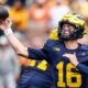 Michigan quarterback Davis Warren (16) makes a pass against Texas during the second half at Michigan Stadium in Ann Arbor on Saturday, September 7, 2024.