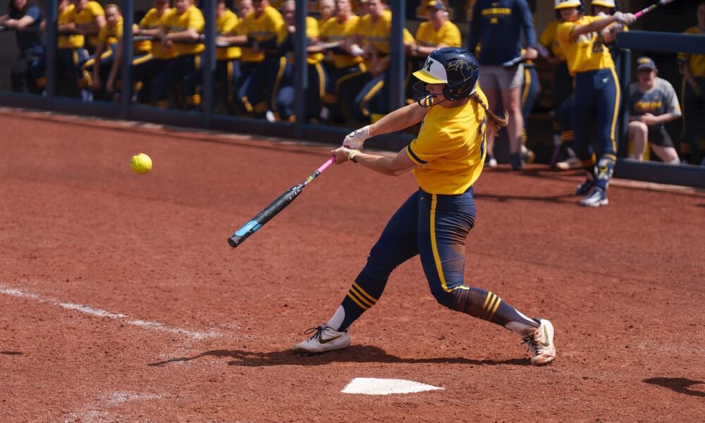 Lauren Putz with one of her three hits against UCLA
