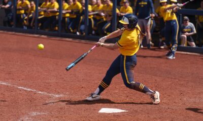 Lauren Putz with one of her three hits against UCLA