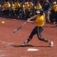 Lauren Putz with one of her three hits against UCLA