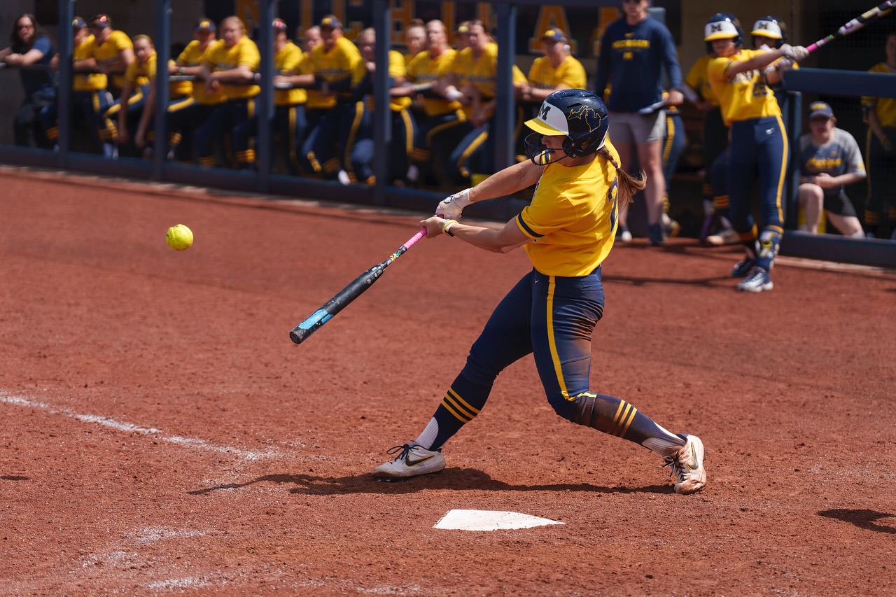 Lauren Putz with one of her three hits against UCLA
