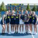 Michigan Women's Tennis squad after their win against Texas at the UofM Varsity Tennis Center